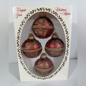 Elegant glass Christmas burgundy, gold ornaments by Krebs